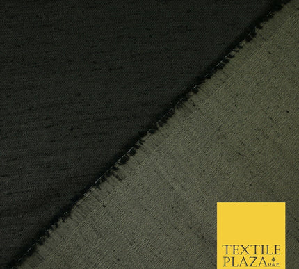 BLACK SHOT STONE Plain Dyed Faux Dupion Raw Silk Polyester Dress Fabric Material 6197