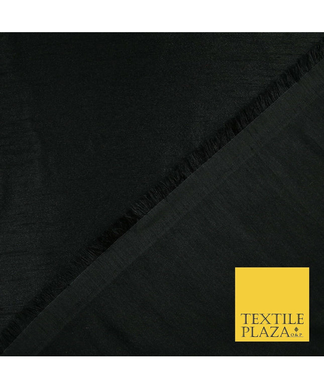 BLACK Plain Dyed Faux Dupion Raw Silk Polyester Dress Fabric Material 6196