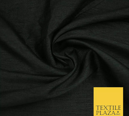 BLACK Plain Dyed Faux Dupion Raw Silk 100% Polyester Dress Fabric 44" 6244