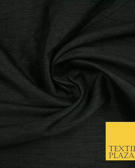 BLACK Plain Dyed Faux Dupion Raw Silk 100% Polyester Dress Fabric 44" 6244
