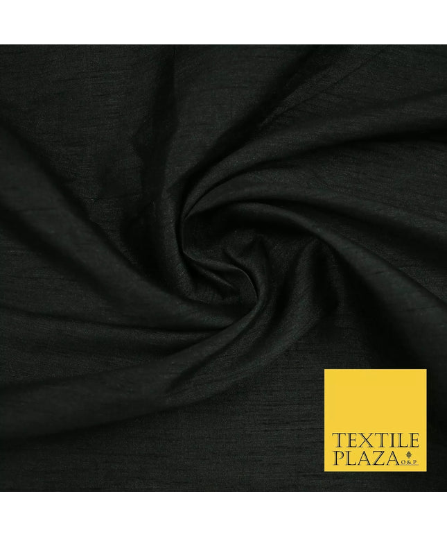 BLACK Plain Dyed Faux Dupion Raw Silk 100% Polyester Dress Fabric 44" 6244
