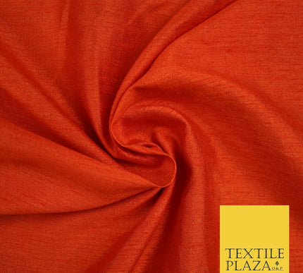 BLOOD ORANGE Plain Dyed Faux Dupion Raw Silk 100% Polyester Dress Fabric 44" 6262