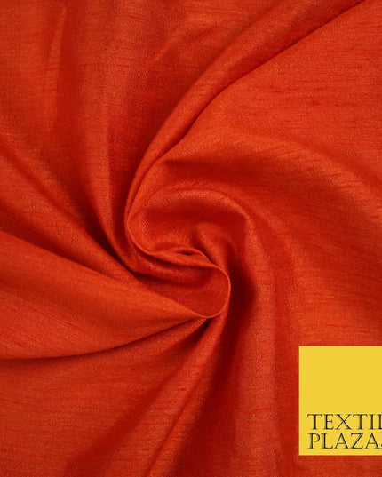 BLOOD ORANGE Plain Dyed Faux Dupion Raw Silk 100% Polyester Dress Fabric 44" 6262
