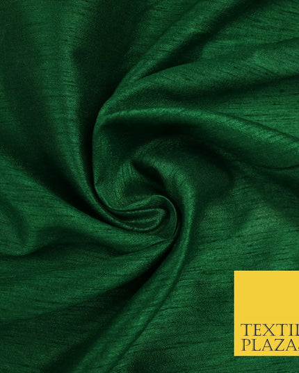 BOTTLE GREEN  Plain Dyed Faux Dupion Raw Silk 100% Polyester Dress Fabric 44" 6281