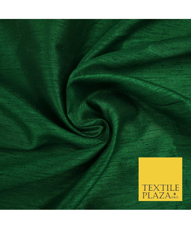BOTTLE GREEN  Plain Dyed Faux Dupion Raw Silk 100% Polyester Dress Fabric 44" 6281