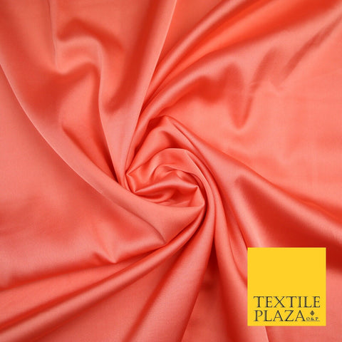 BRIGHT PEACH  Fine Silky Smooth Liquid Sateen Satin Dress Fabric Drape Lining Material 7037