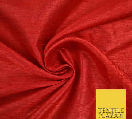 BRIGHT RED Plain Dyed Faux Dupion Raw Silk 100% Polyester Dress Fabric 44" 6263