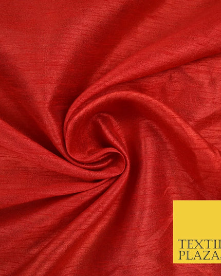 BRIGHT RED Plain Dyed Faux Dupion Raw Silk 100% Polyester Dress Fabric 44" 6263