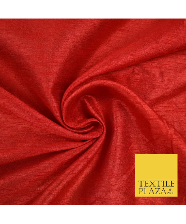 BRIGHT RED Plain Dyed Faux Dupion Raw Silk 100% Polyester Dress Fabric 44" 6263