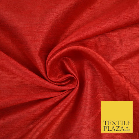 BRIGHT RED Plain Dyed Faux Dupion Raw Silk 100% Polyester Dress Fabric 44" 6263