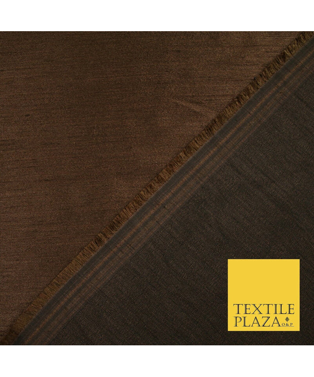 BROWN SHOT DARK BROWN  Plain Dyed Faux Dupion Raw Silk Polyester Dress Fabric Material 6199
