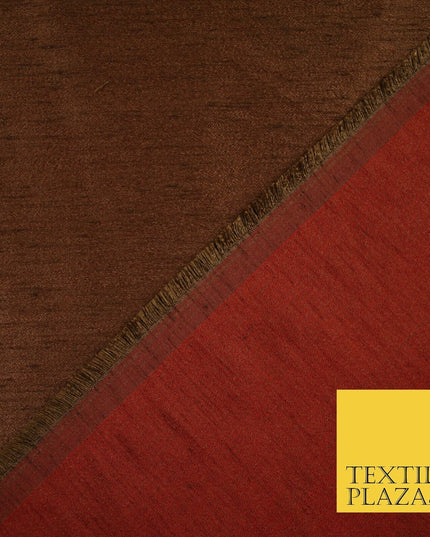 BROWN SHOT MAROON Plain Dyed Faux Dupion Raw Silk Polyester Dress Fabric Material 6200