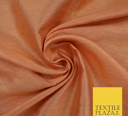 CARROT PEACH Plain Dyed Faux Dupion Raw Silk 100% Polyester Dress Fabric 44" 6260
