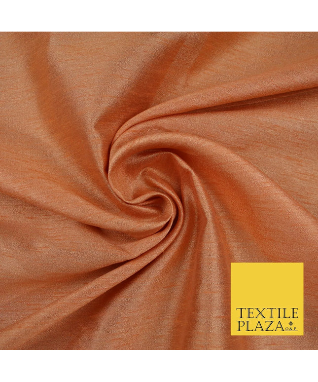 CARROT PEACH Plain Dyed Faux Dupion Raw Silk 100% Polyester Dress Fabric 44" 6260