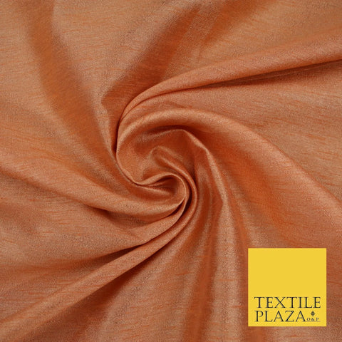 CARROT PEACH Plain Dyed Faux Dupion Raw Silk 100% Polyester Dress Fabric 44" 6260