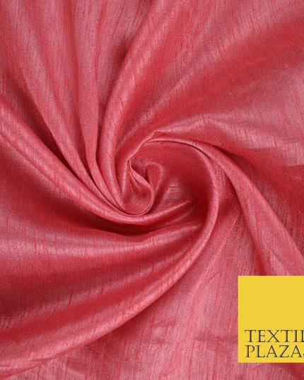 CORAL Plain Dyed Faux Dupion Raw Silk 100% Polyester Dress Fabric 44" 6272