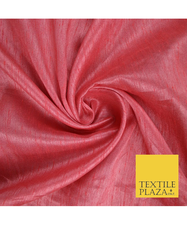 CORAL Plain Dyed Faux Dupion Raw Silk 100% Polyester Dress Fabric 44" 6272