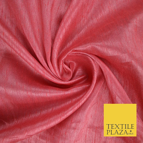 CORAL Plain Dyed Faux Dupion Raw Silk 100% Polyester Dress Fabric 44" 6272