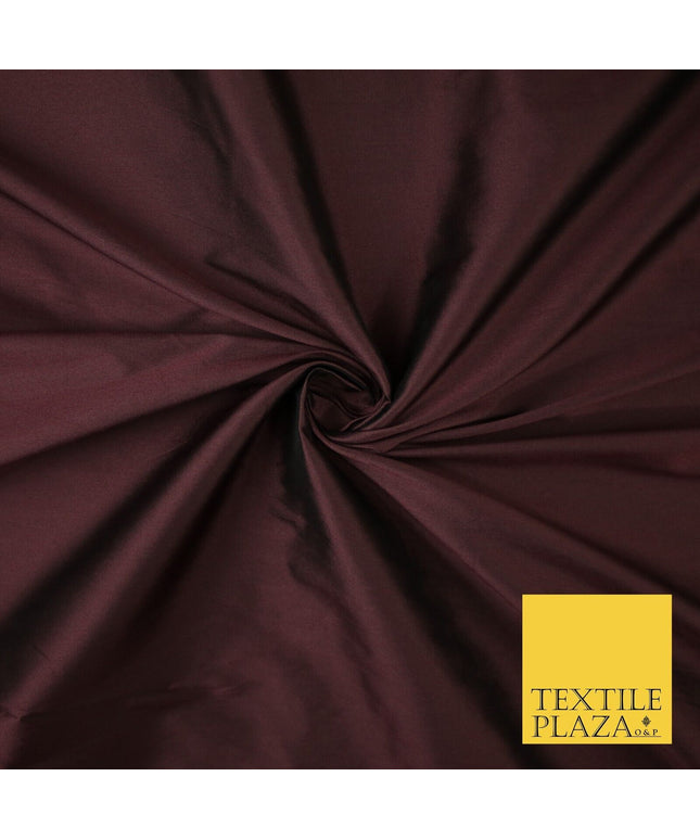 DEEP AUBERGINE Premium Plain Dyed Faux Matte Silk TAFFETA Dress Fabric Material 8745