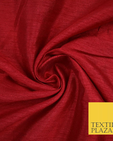 DEEP RED Plain Dyed Faux Dupion Raw Silk 100% Polyester Dress Fabric 44" 6264