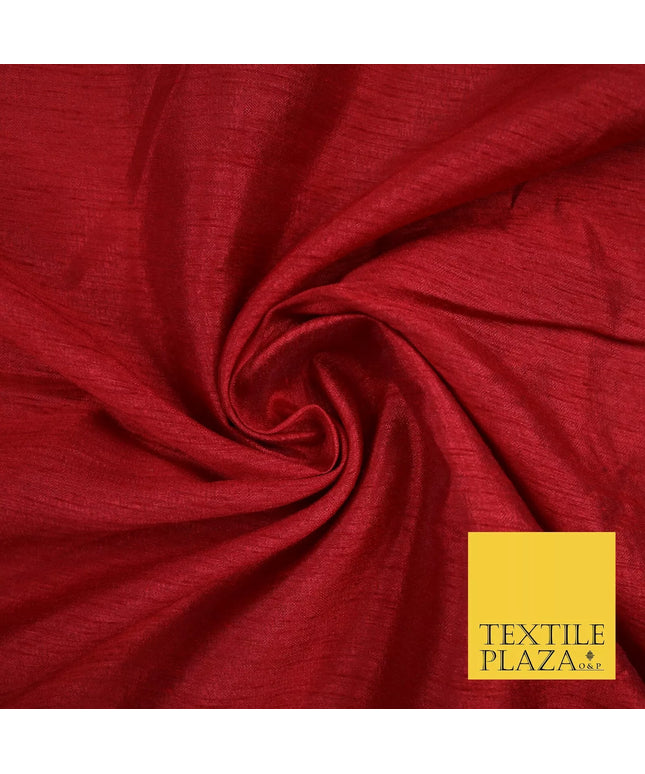 DEEP RED Plain Dyed Faux Dupion Raw Silk 100% Polyester Dress Fabric 44" 6264
