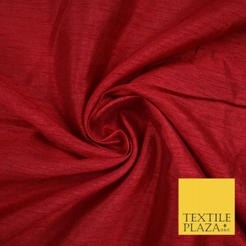 DEEP RED Plain Dyed Faux Dupion Raw Silk 100% Polyester Dress Fabric 44" 6264