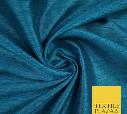 DEEP TURQUOISE Plain Dyed Faux Dupion Raw Silk 100% Polyester Dress Fabric 44" 6285