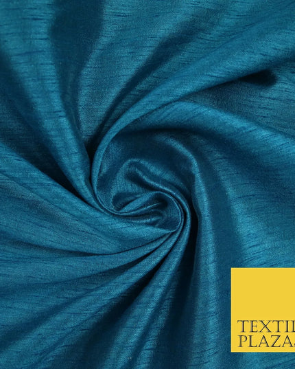 DEEP TURQUOISE Plain Dyed Faux Dupion Raw Silk 100% Polyester Dress Fabric 44" 6285