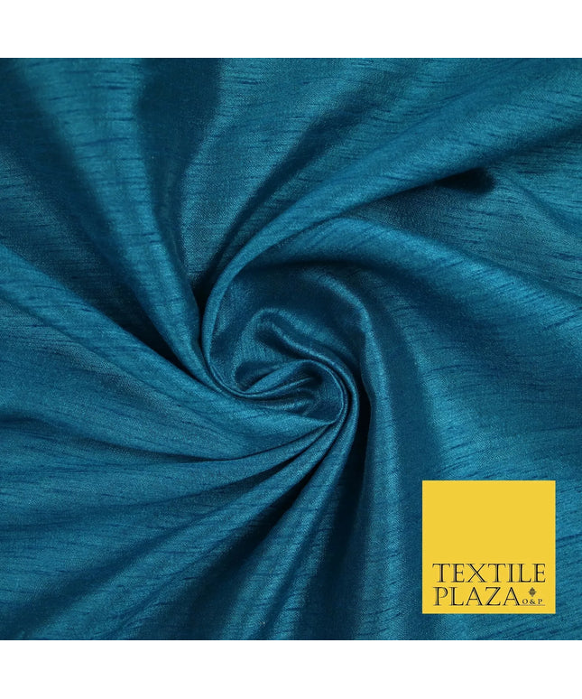 DEEP TURQUOISE Plain Dyed Faux Dupion Raw Silk 100% Polyester Dress Fabric 44" 6285