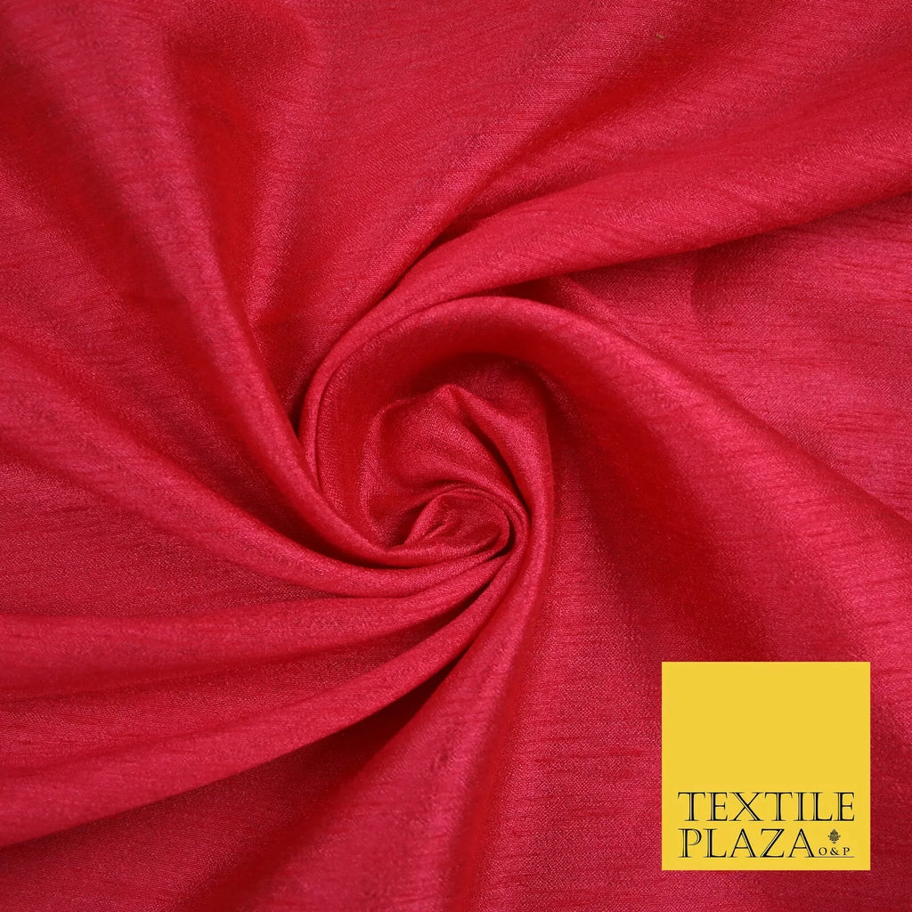 FLAMINGO PINK Plain Dyed Faux Dupion Raw Silk 100% Polyester Dress Fabric 44" 6270