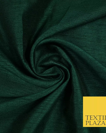 FOREST GREEN  Plain Dyed Faux Dupion Raw Silk 100% Polyester Dress Fabric 44" 6282