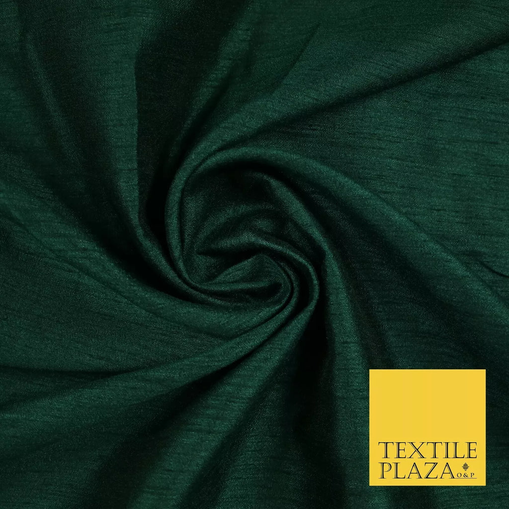 FOREST GREEN  Plain Dyed Faux Dupion Raw Silk 100% Polyester Dress Fabric 44" 6282