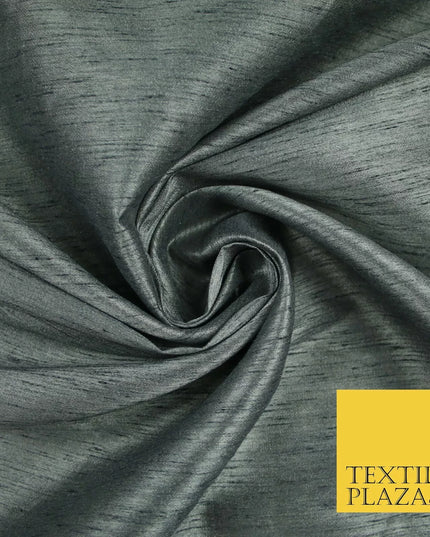 GREY Plain Dyed Faux Dupion Raw Silk 100% Polyester Dress Fabric 44" 6248
