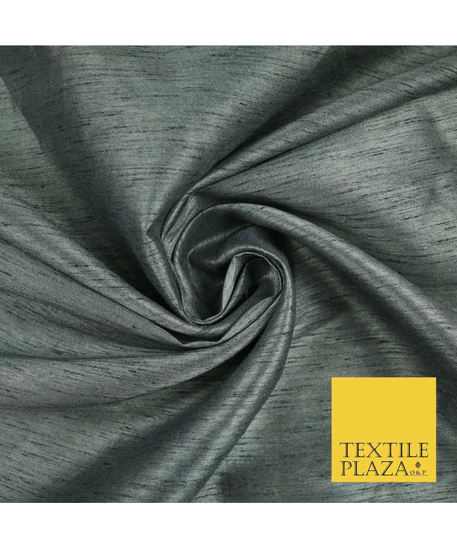 GREY Plain Dyed Faux Dupion Raw Silk 100% Polyester Dress Fabric 44" 6248