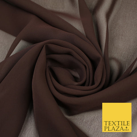 DARK BROWN Premium Plain Dyed Chiffon Fine Soft Georgette Sheer Dress Fabric 8339