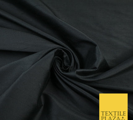BLACK Luxury 100% PURE Plain Dupion Raw Silk Handloom Dress Fabric 8423