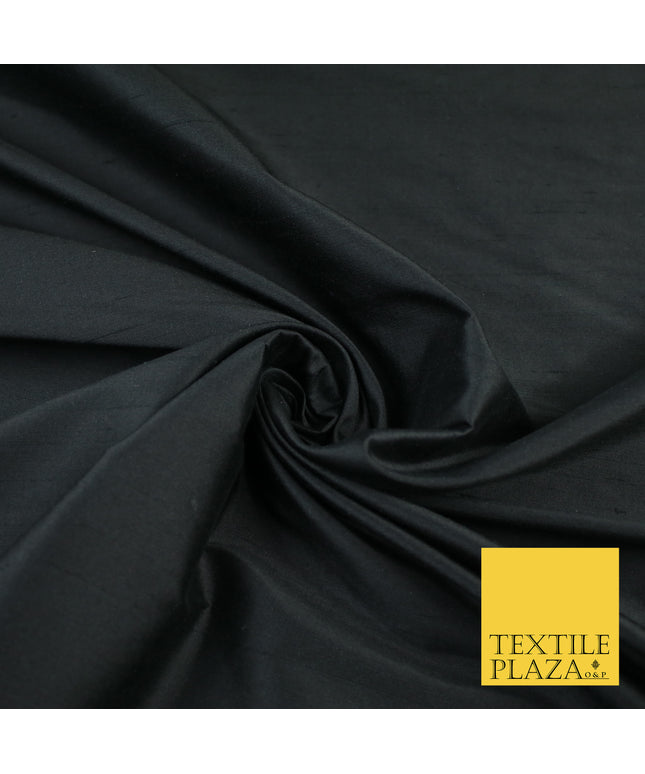 BLACK Luxury 100% PURE Plain Dupion Raw Silk Handloom Dress Fabric 8423