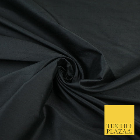 BLACK Luxury 100% PURE Plain Dupion Raw Silk Handloom Dress Fabric 8423