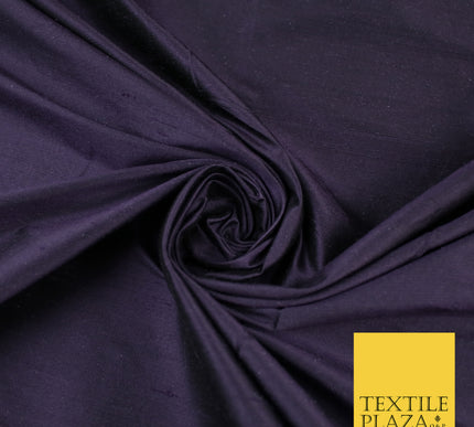 DARK PURPLE Luxury 100% PURE Plain Dupion Raw Silk Handloom Dress Fabric 8424
