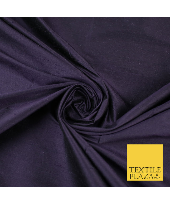 DARK PURPLE Luxury 100% PURE Plain Dupion Raw Silk Handloom Dress Fabric 8424