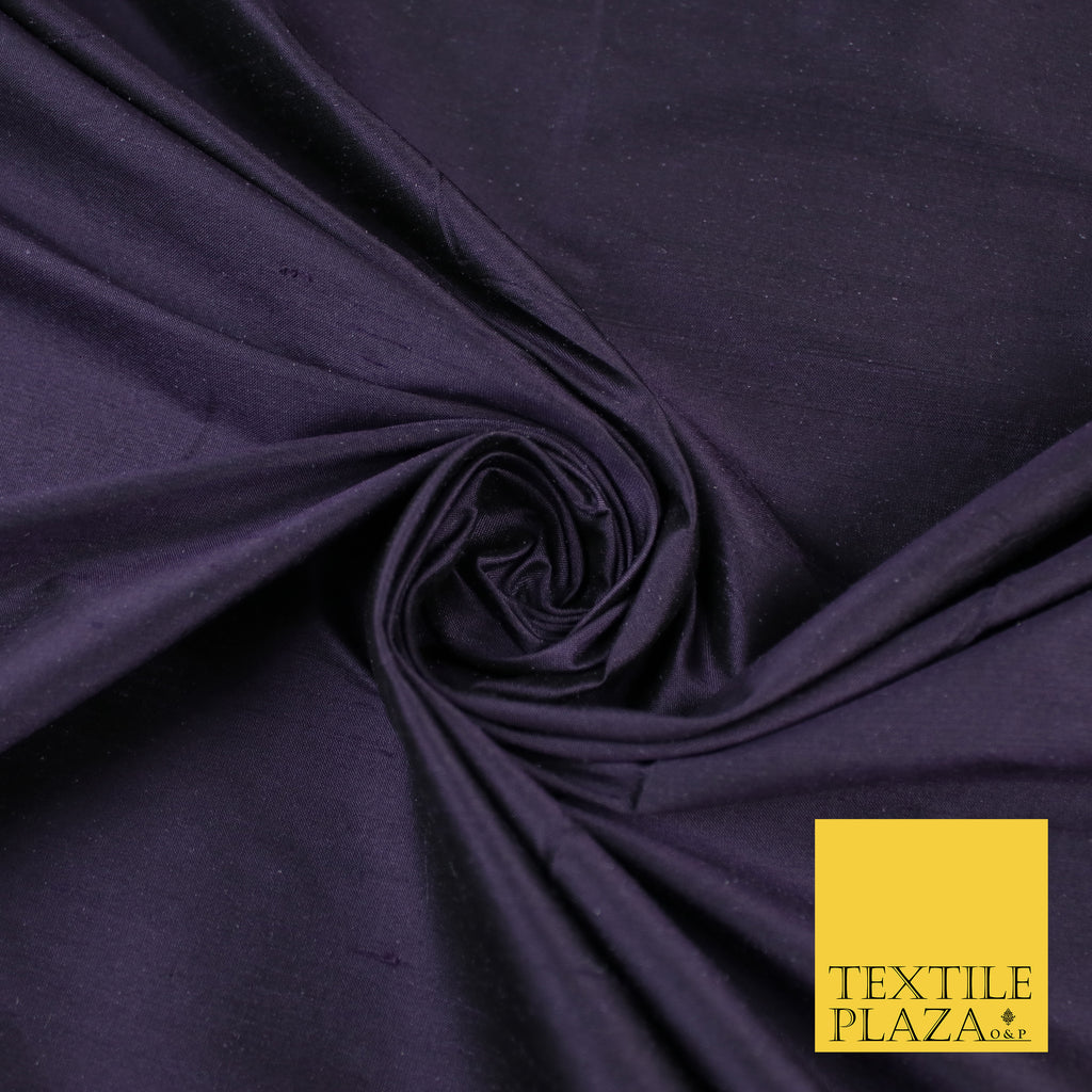 DARK PURPLE Luxury 100% PURE Plain Dupion Raw Silk Handloom Dress Fabric 8424