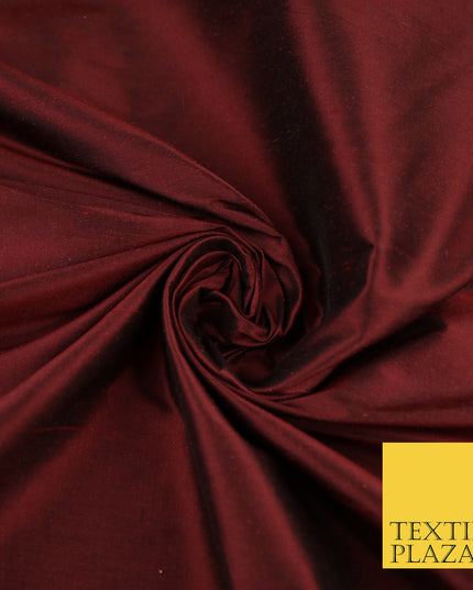MAROON BURGUNDY Luxury 100% PURE Plain Dupion Raw Silk Handloom Dress Fabric 8425