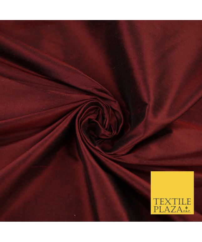 MAROON BURGUNDY Luxury 100% PURE Plain Dupion Raw Silk Handloom Dress Fabric 8425