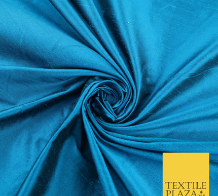 PEACOCK BLUE Luxury 100% PURE Plain Dupion Raw Silk Handloom Dress Fabric 8432