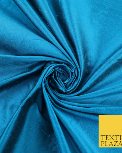 PEACOCK BLUE Luxury 100% PURE Plain Dupion Raw Silk Handloom Dress Fabric 8432