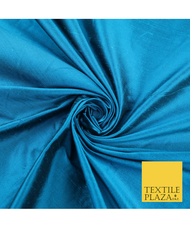 PEACOCK BLUE Luxury 100% PURE Plain Dupion Raw Silk Handloom Dress Fabric 8432