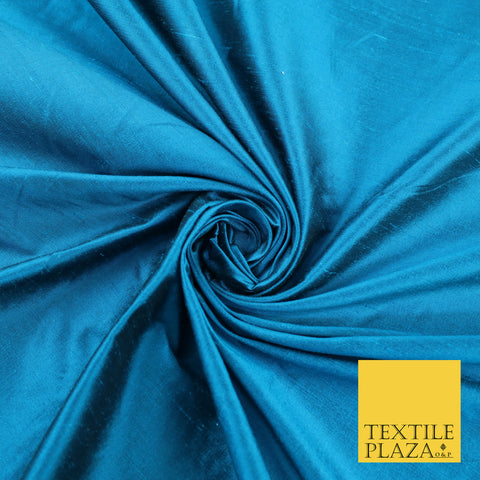 PEACOCK BLUE Luxury 100% PURE Plain Dupion Raw Silk Handloom Dress Fabric 8432