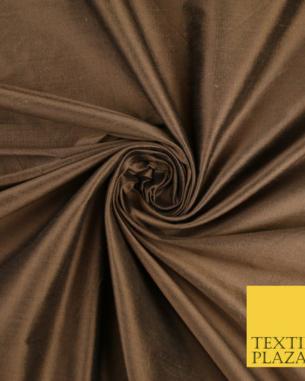 BROWN Luxury 100% PURE Plain Dupion Raw Silk Handloom Dress Fabric 8436