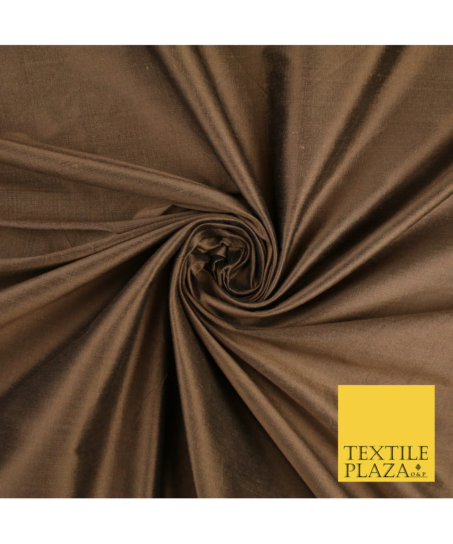 BROWN Luxury 100% PURE Plain Dupion Raw Silk Handloom Dress Fabric 8436