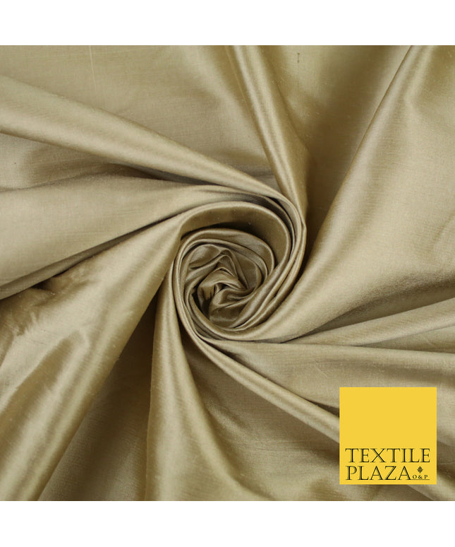BISCUIT GOLD Luxury 100% PURE Plain Dupion Raw Silk Handloom Dress Fabric 8446
